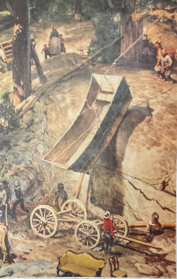 Wagon pulled over ledge